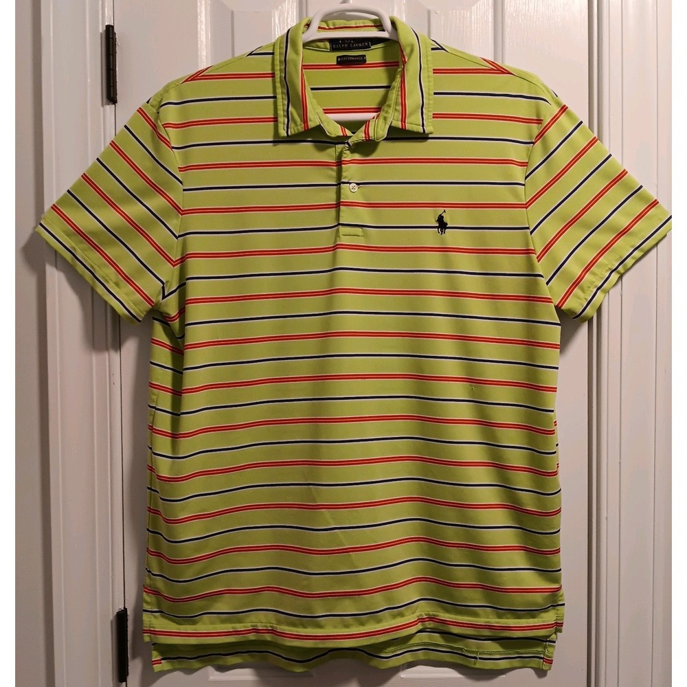 Polo Ralph Lauren Mens Classic Fit Golf Polo Shirt Green Striped XL Short Sleeve